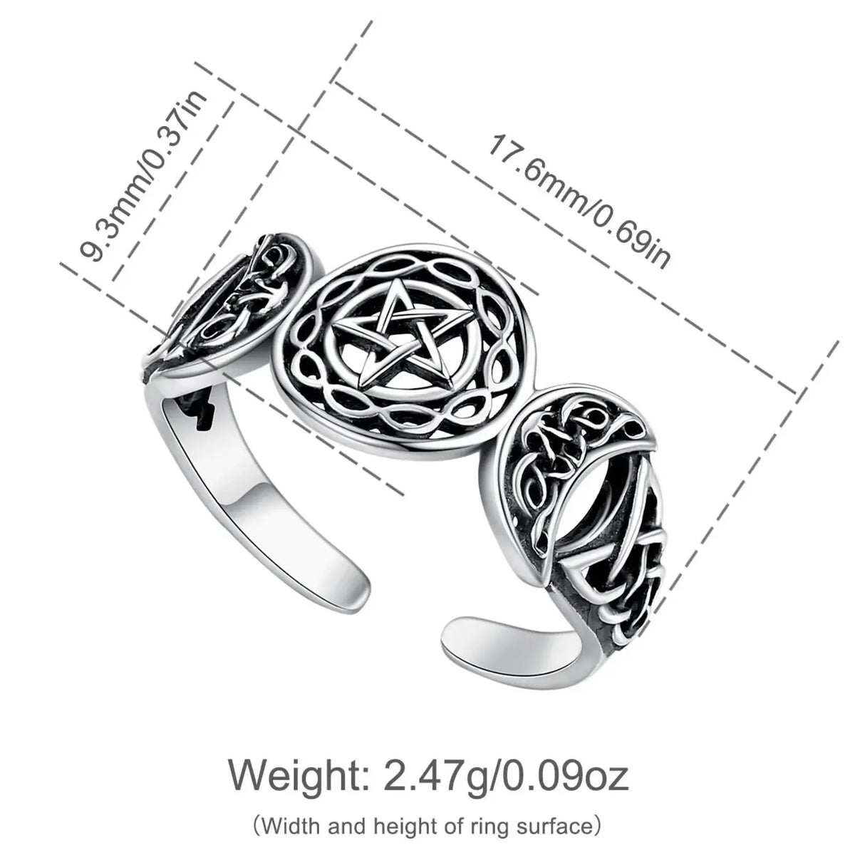 Ring face dimension diagram, 17.6 by 8.3 mm