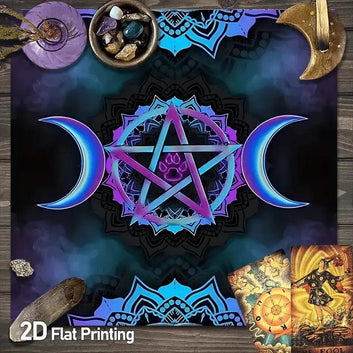 Triple Moon Pentagram Tarot Tablecloth Mandala Wicca Altar Cloth for Divination Meditation-MoonChildWorld