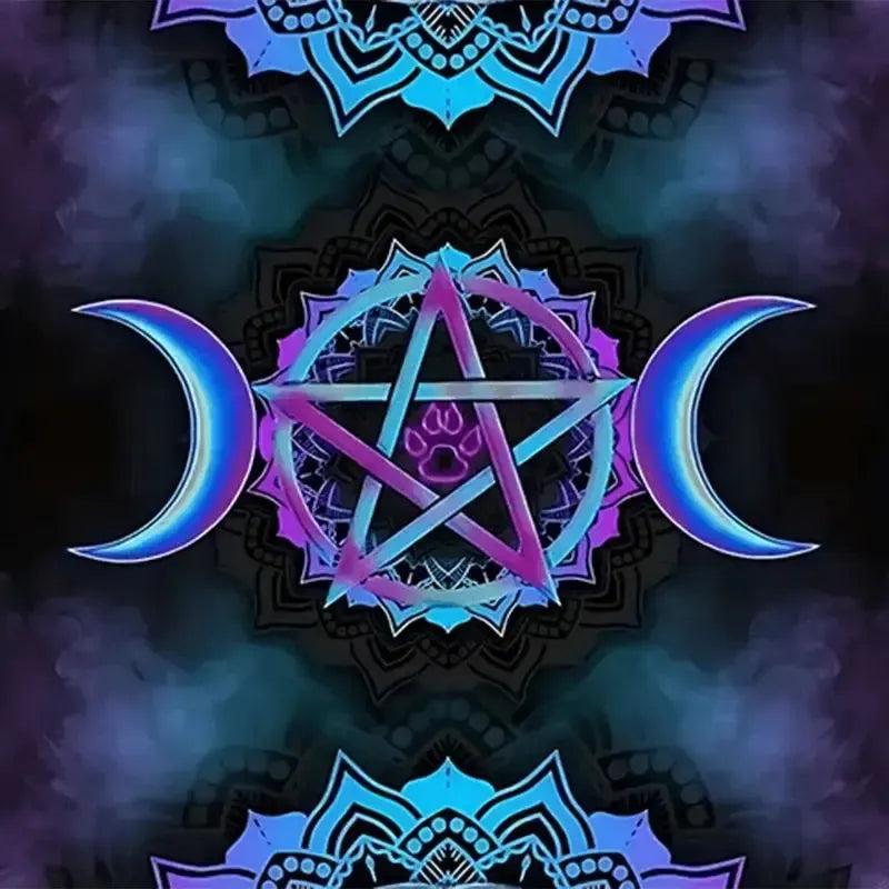 Triple Moon Pentagram Tarot Tablecloth Mandala Wicca Altar Cloth for Divination Meditation-MoonChildWorld