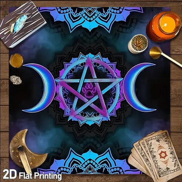 Triple Moon Pentagram Tarot Tablecloth Mandala Wicca Altar Cloth for Divination Meditation-MoonChildWorld