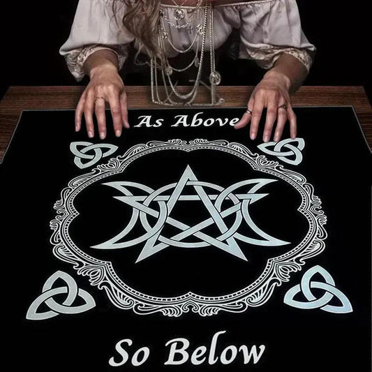 Triple Moon Pentagram Wicca Altar Cloth Witchcraft Tarot Tablecloth for Divination Pagan Decor-MoonChildWorld
