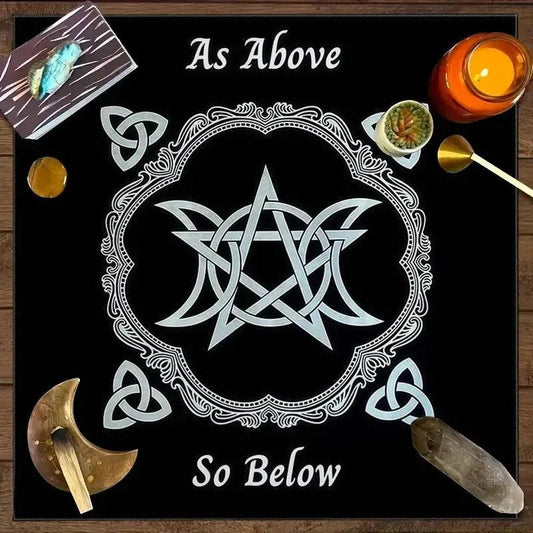 Triple Moon Pentagram Wicca Altar Cloth Witchcraft Tarot Tablecloth for Divination Pagan Decor-MoonChildWorld