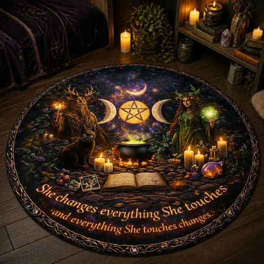 Triple Moon Pentagram Wicca Round Rug Black Cat Witchy Carpet Samhain Home Decor_mockup_3.webp