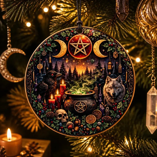 Triple Moon Pentagram Wicca Yule Ceramic Ornament โ Gothic Christmas Tree Decoration for Witch_mockup_1.webp