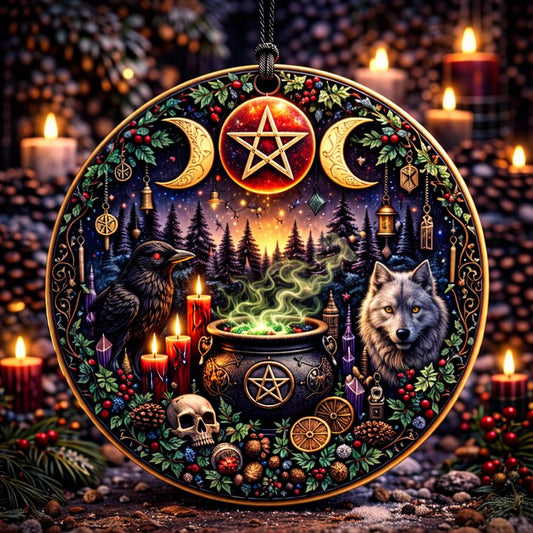 Triple Moon Pentagram Wicca Yule Ceramic Ornament – Gothic Christmas Tree Decoration for Witch-MoonChildWorld