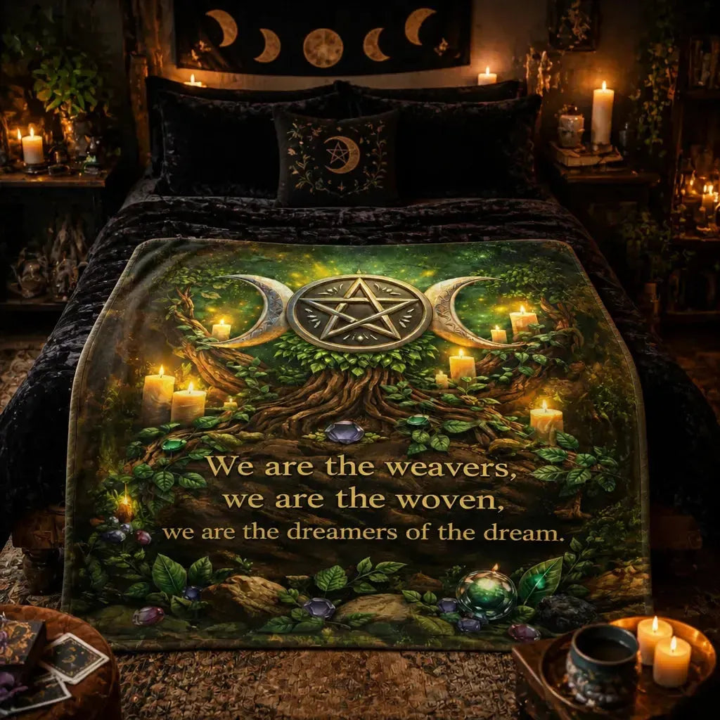 Triple Moon & Pentagram Wiccan Blanket - Pagan Symbols Witchy Blanket_mockup_1.webp