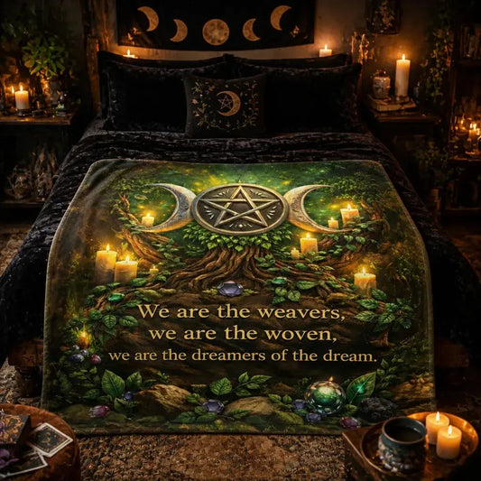 Triple Moon & Pentagram Wiccan Blanket - Pagan Symbols Witchy Blanket_mockup_1.webp