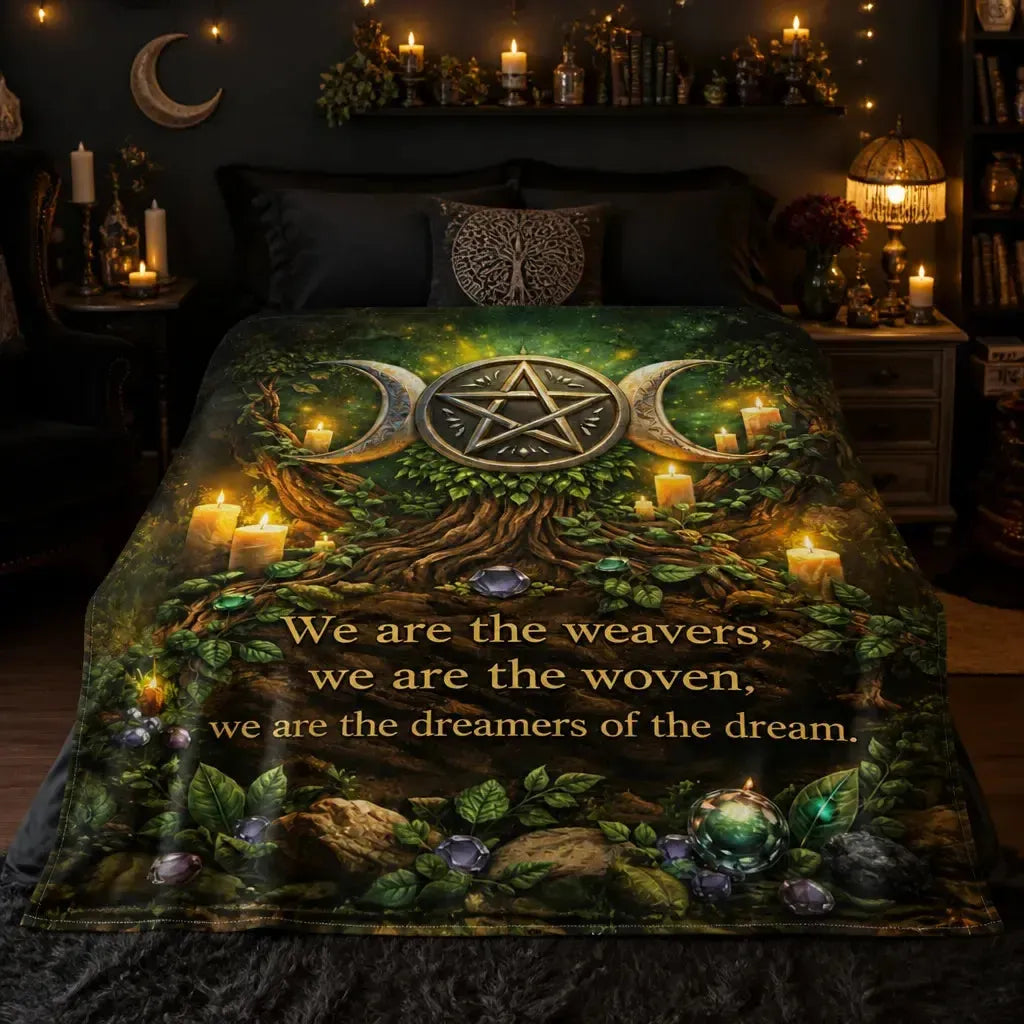 Triple Moon & Pentagram Wiccan Blanket - Pagan Symbols Witchy Blanket_mockup_2.webp