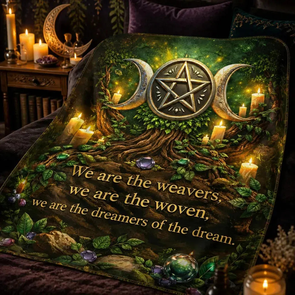 Triple Moon & Pentagram Wiccan Blanket - Pagan Symbols Witchy Blanket_mockup_3.webp