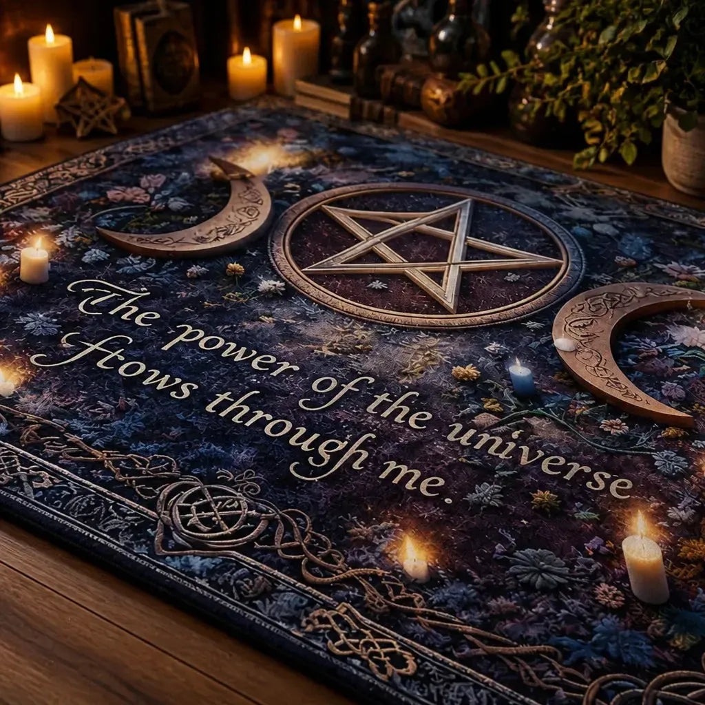 Triple Moon Pentagram Witchcraft Area Rug – Wiccan Spiritual Carpet for Pagan Altar_mockup_3.webp