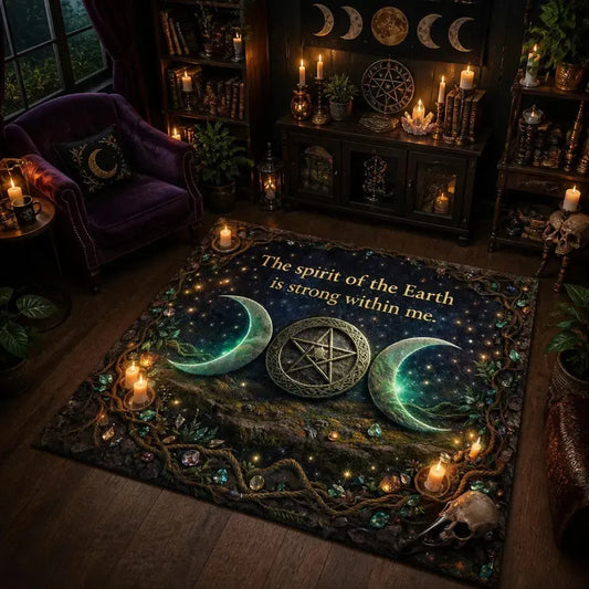 Triple Moon & Pentagram Witchy Area Rug – Wiccan Spiritual Carpet for Pagan Altar_mockup_1.webp