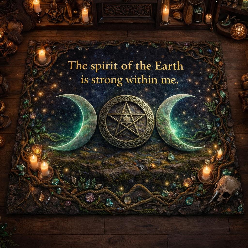 Triple Moon & Pentagram Witchy Area Rug – Wiccan Spiritual Carpet for Pagan Altar-MoonChildWorld