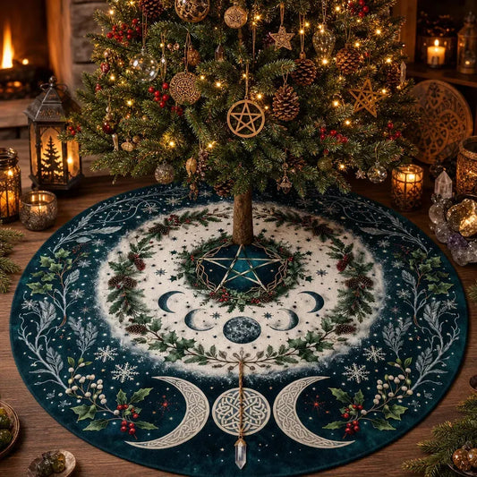 Triple Moon Pentagram Yule Tree Skirt – Pagan Witchy Decor_mockup_1.webp