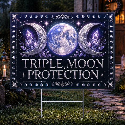 Triple Moon Protection Wicca Yard Sign - front view