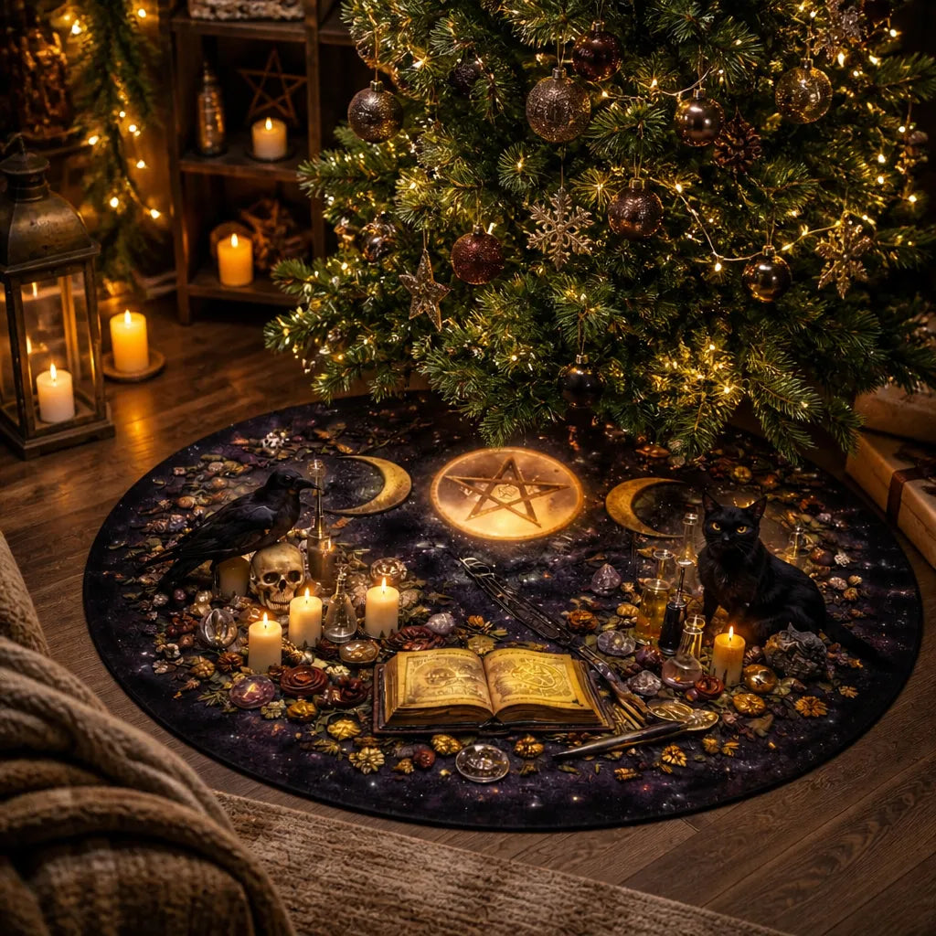 Triple Moon Skull Yule Tree Skirt – Pagan Witch Gothic Decor_mockup_2.webp