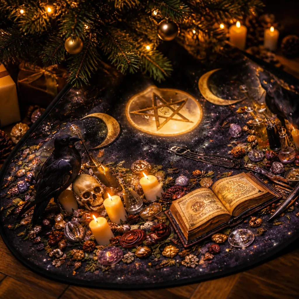 Triple Moon Skull Yule Tree Skirt – Pagan Witch Gothic Decor_mockup_3.webp