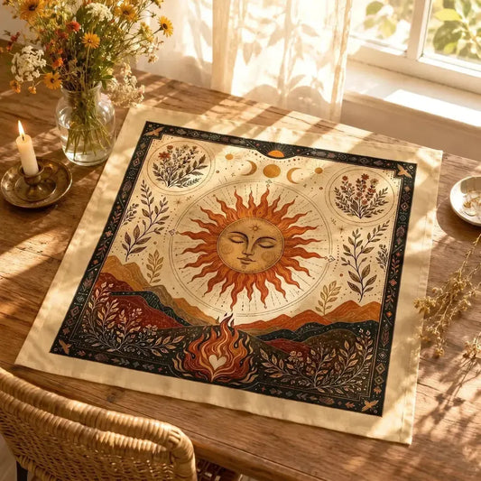 Triple Moon Sun Goddess Altar Cloth Pagan Litha Ritual Decor-MoonChildWorld