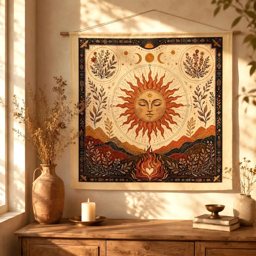 Triple Moon Sun Goddess Altar Cloth Pagan Litha Ritual Decor-MoonChildWorld
