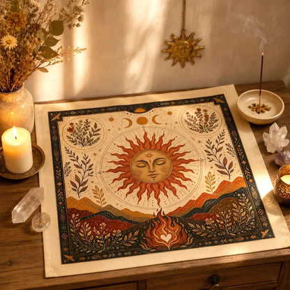 Triple Moon Sun Goddess Altar Cloth Pagan Litha Ritual Decor-MoonChildWorld