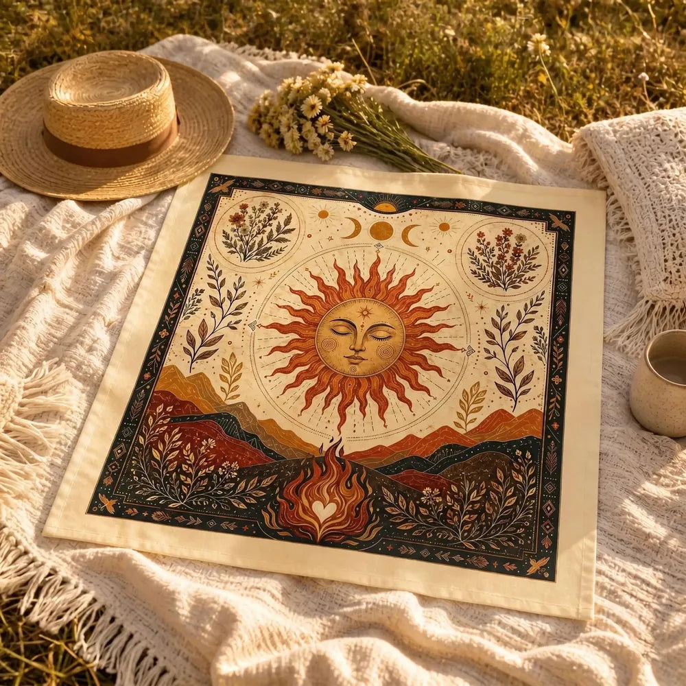 Triple Moon Sun Goddess Altar Cloth Pagan Litha Ritual Decor-MoonChildWorld