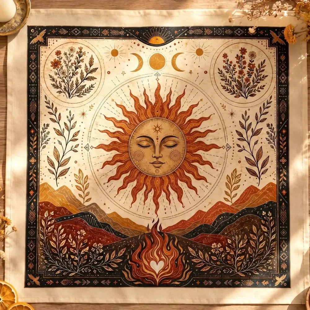 Triple Moon Sun Goddess Altar Cloth Pagan Litha Ritual Decor-MoonChildWorld
