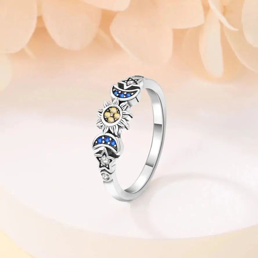 Triple Moon Sun Ring Wiccan Ring-MoonChildWorld