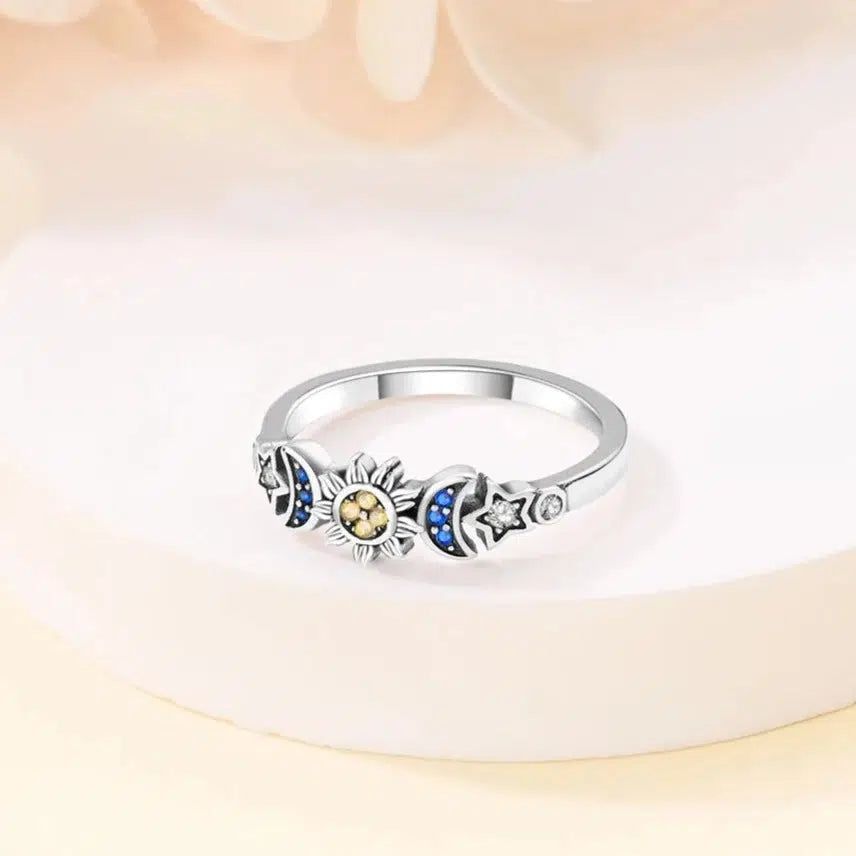 Triple Moon Sun Ring Wiccan Ring-MoonChildWorld