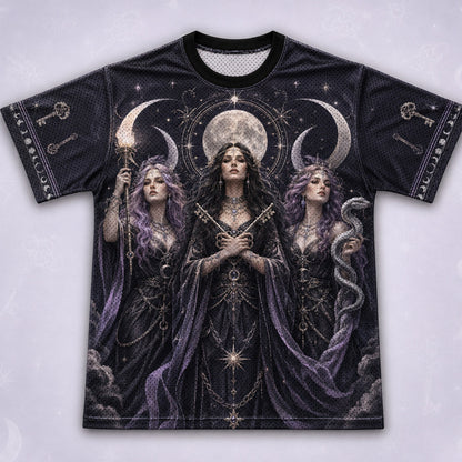 Triple Moon Three Witches T-Shirt Skeleton Key Serpent Tee front view