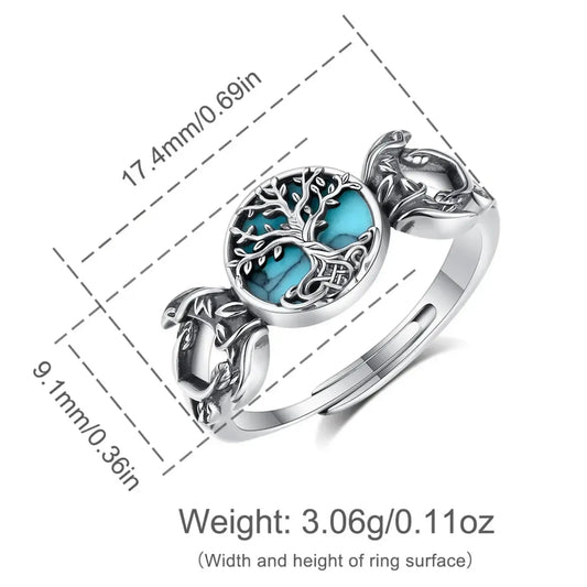 Triple Moon Goddess Turquoise Ring, 925 Sterling Silver, product view 2 of 5