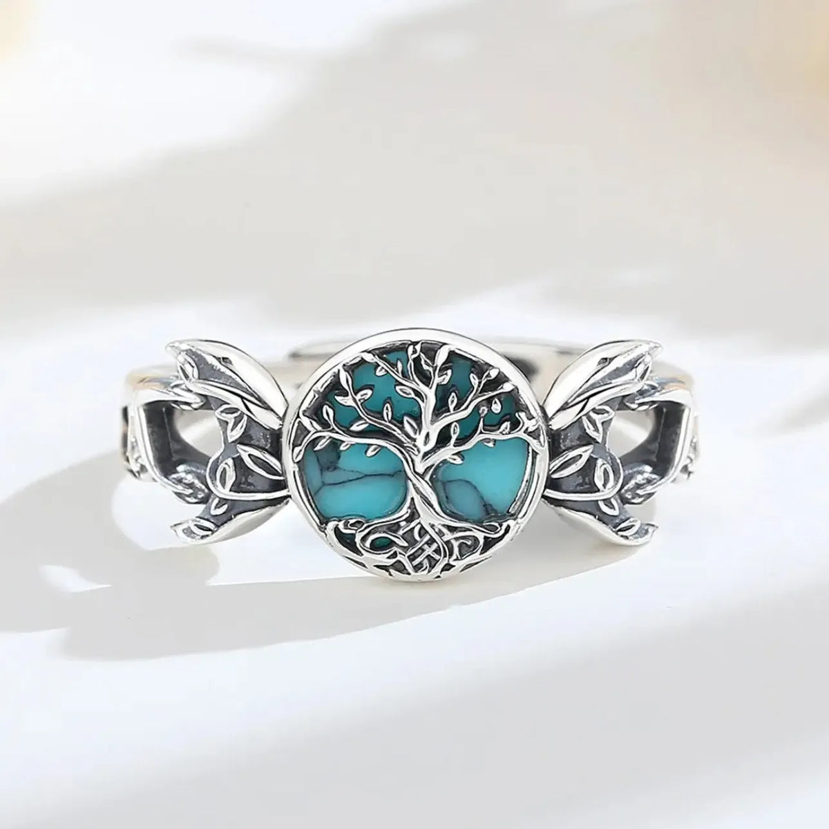 Triple Moon Goddess Turquoise Ring, 925 Sterling Silver, product view 4 of 5