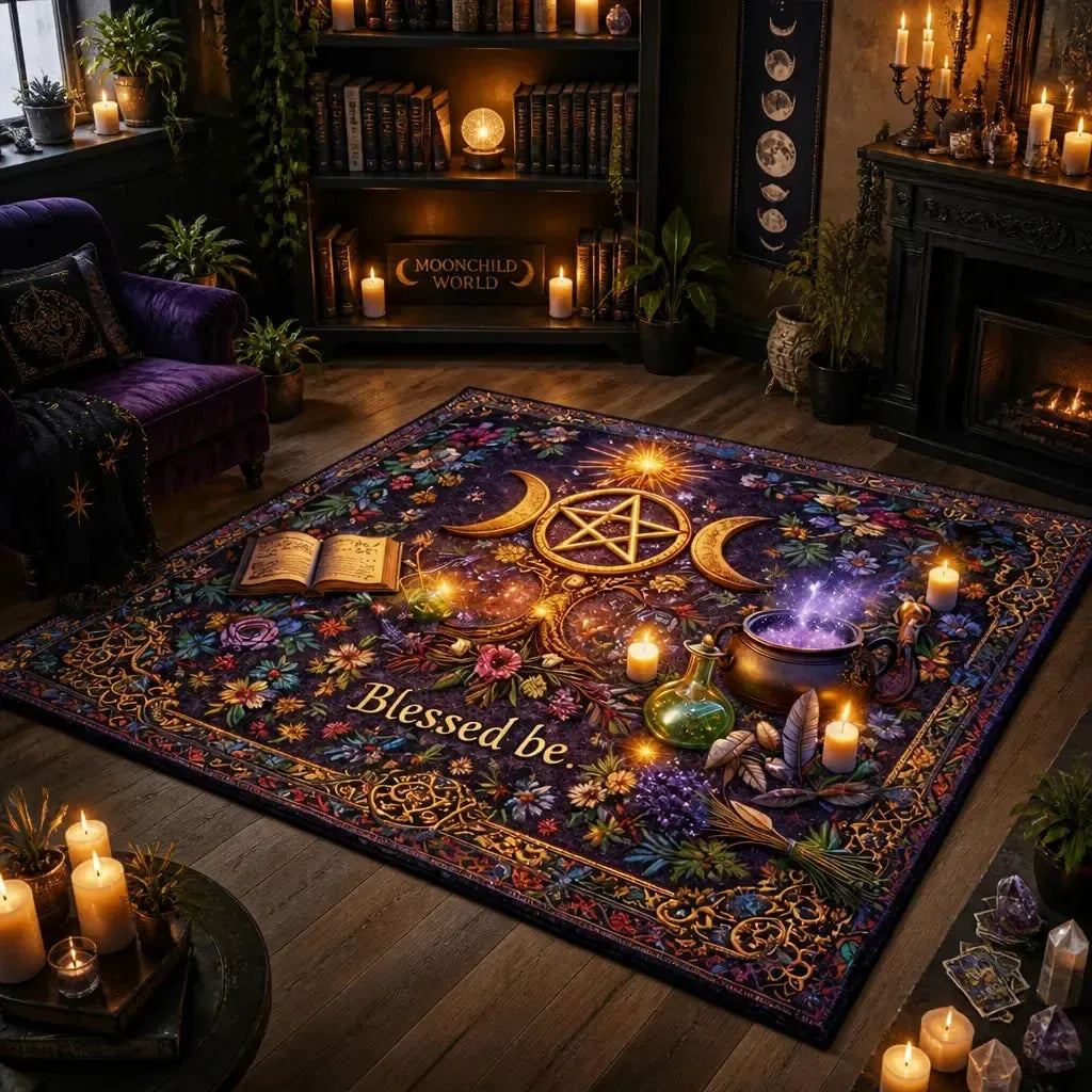 Triple Moon Wicca Area Rug – Spiritual Pagan Carpet for Witchy Decor_mockup_1.webp
