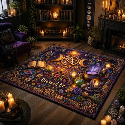 Triple Moon Wicca Area Rug – Spiritual Pagan Carpet for Witchy Decor_mockup_1.webp