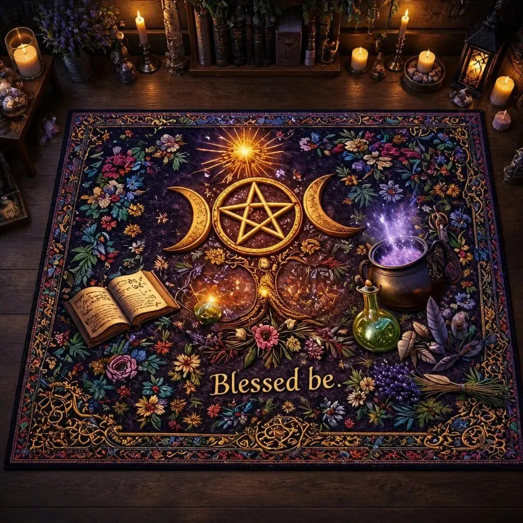 Triple Moon Wicca Area Rug – Spiritual Pagan Carpet for Witchy Decor_mockup_2.webp