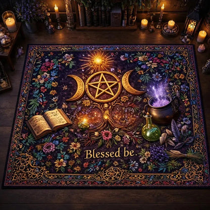 Triple Moon Wicca Area Rug – Spiritual Pagan Carpet for Witchy Decor_mockup_2.webp