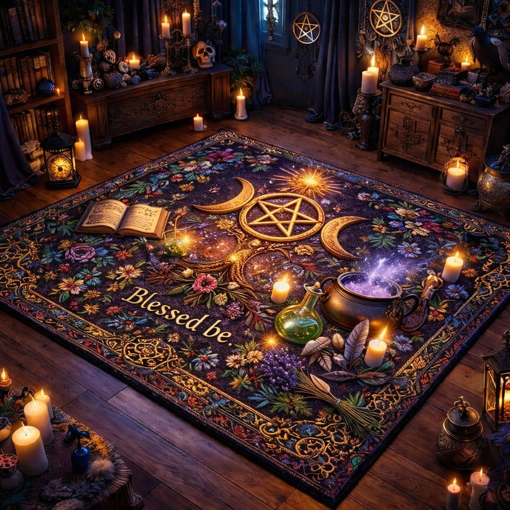 Triple Moon Wicca Area Rug – Spiritual Pagan Carpet for Witchy Decor-MoonChildWorld