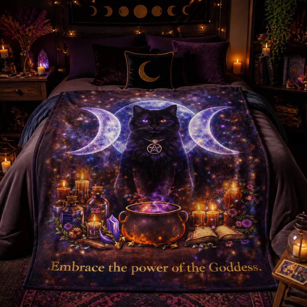 Triple Moon Wicca Black Cat Blanket Occult Cat Blanket for Witch Home Decor_mockup_1.webp