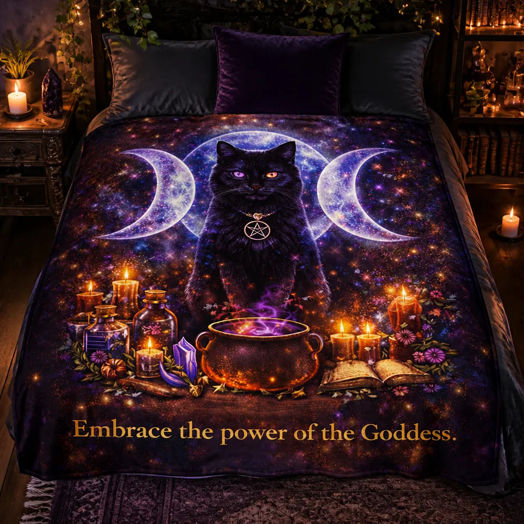 Triple Moon Wicca Black Cat Blanket Occult Cat Blanket for Witch Home Decor_mockup_2.webp