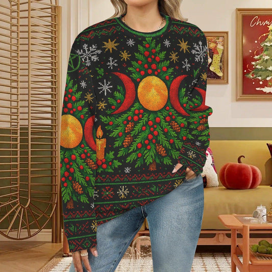 Triple Moon Wicca Christmas Sweatshirt Merry Yule Witch Sweater-MoonChildWorld