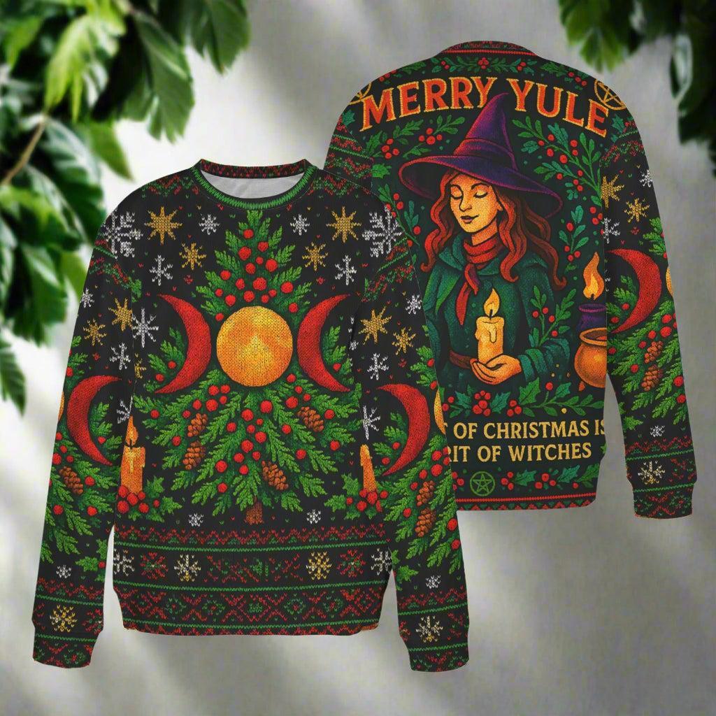 Triple Moon Wicca Christmas Sweatshirt Merry Yule Witch Sweater-MoonChildWorld