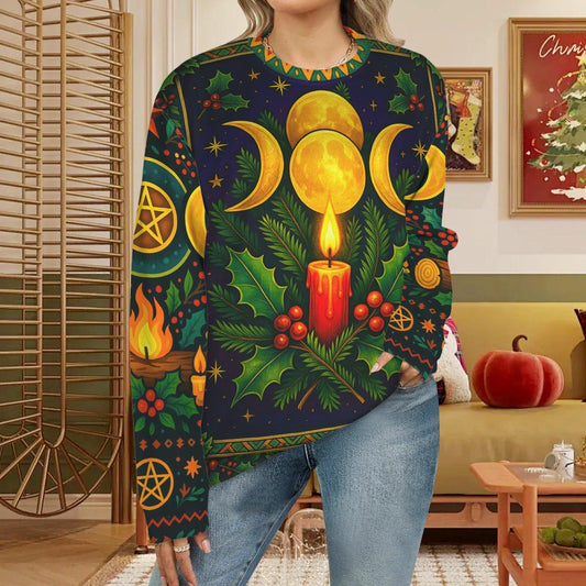 Triple Moon Wicca Christmas Sweatshirt Pagan Yule Sweater-MoonChildWorld