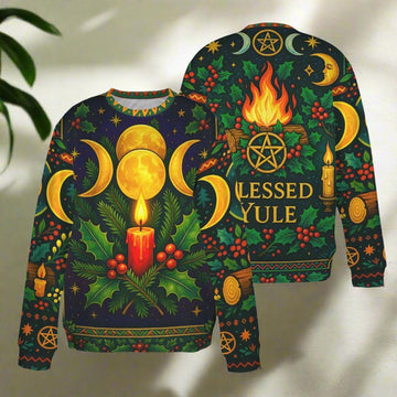 Triple Moon Wicca Christmas Sweatshirt Pagan Yule Sweater-MoonChildWorld