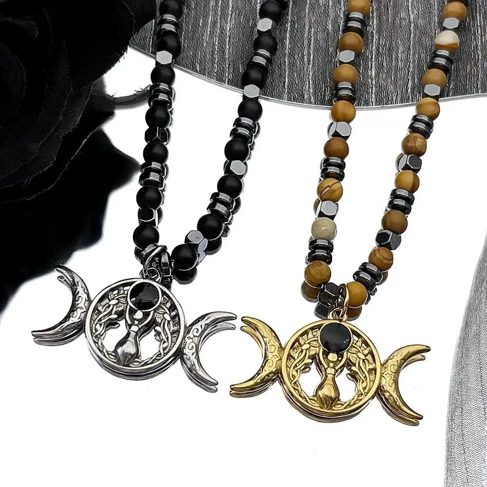 Triple Moon Wicca Goddess Necklace Pagan Goddess Jewelry-MoonChildWorld