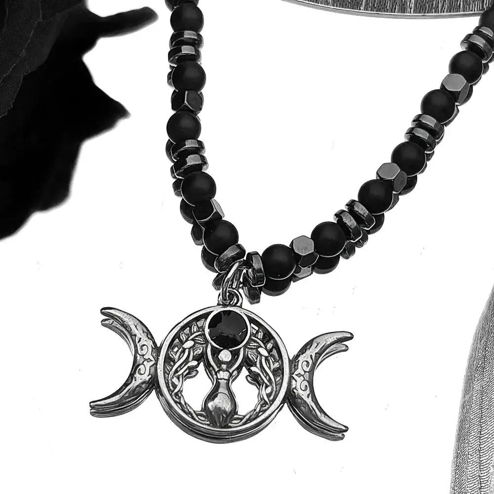 Triple Moon Wicca Goddess Necklace Pagan Goddess Jewelry-MoonChildWorld