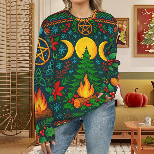Triple Moon Wicca Yule Sweatshirt Pagan Christmas Sweater-MoonChildWorld