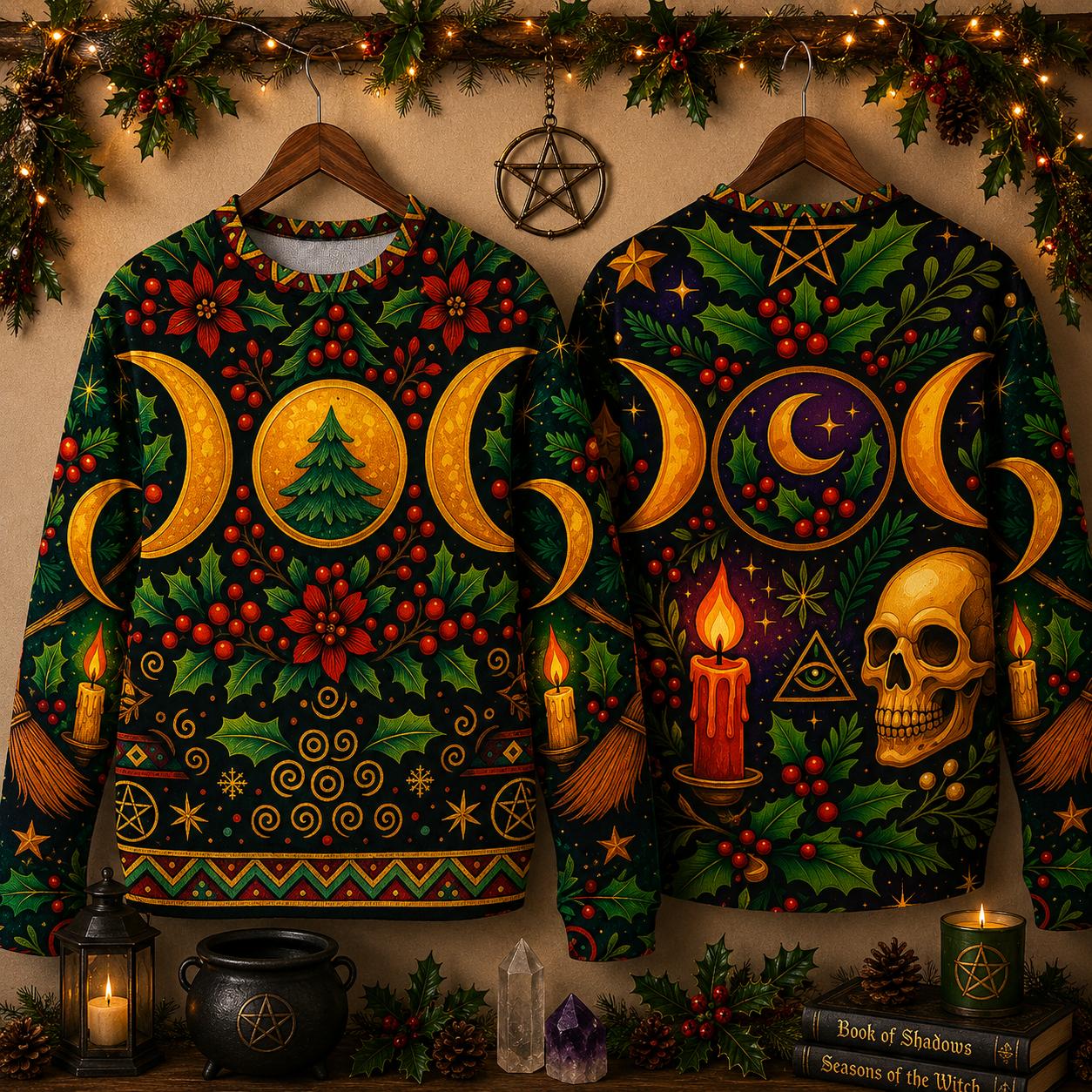 Triple Moon Wicca Yule Sweatshirt Pagan Christmas Sweater-MoonChildWorld