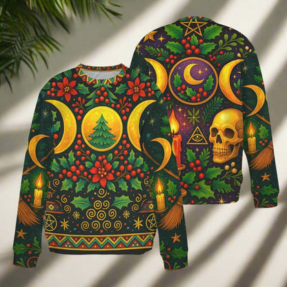 Triple Moon Wicca Yule Sweatshirt Pagan Christmas Sweater-MoonChildWorld