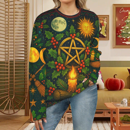 Triple Moon Wicca Yule Sweatshirt Pentacle Pagan Christmas Sweater-MoonChildWorld