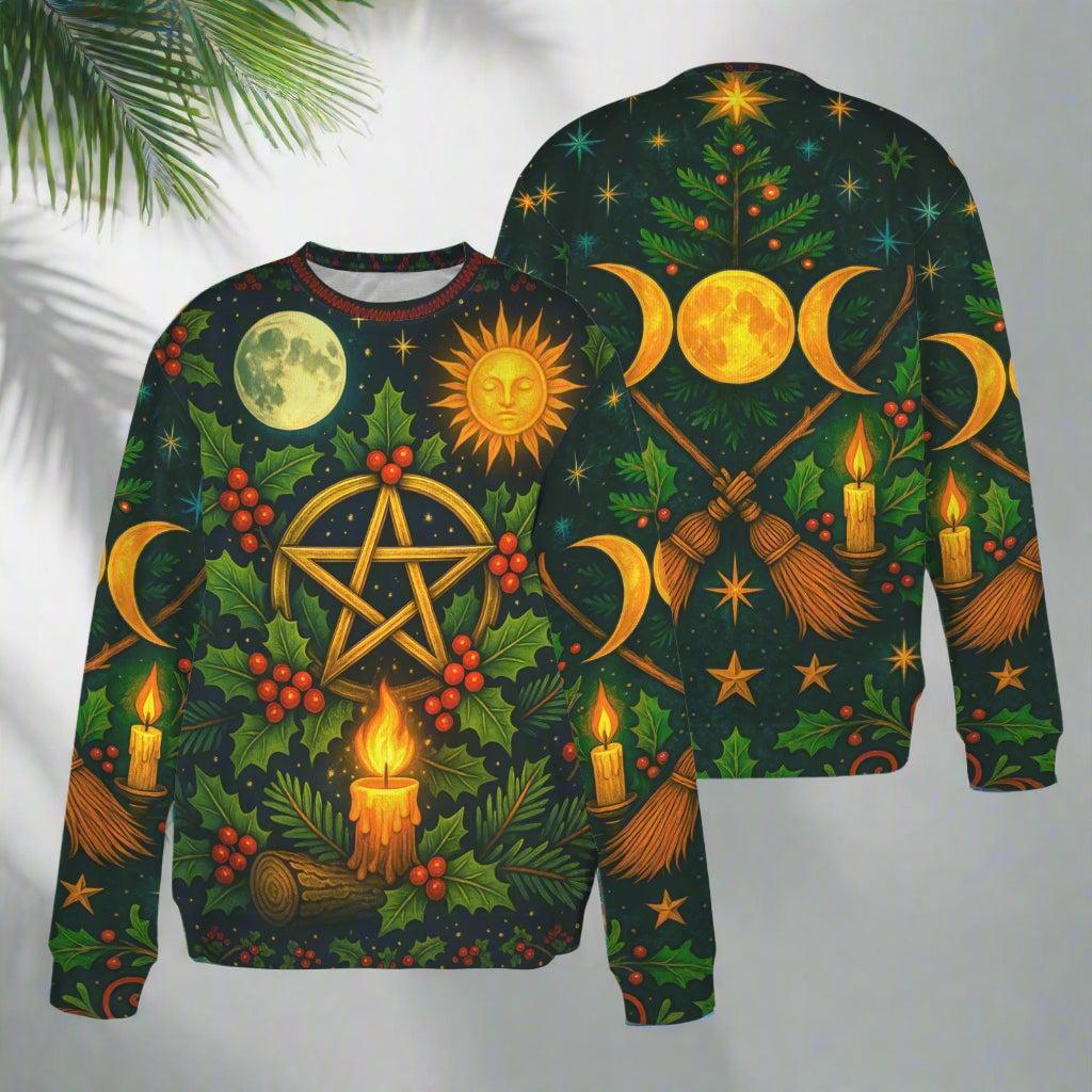 Triple Moon Wicca Yule Sweatshirt Pentacle Pagan Christmas Sweater-MoonChildWorld