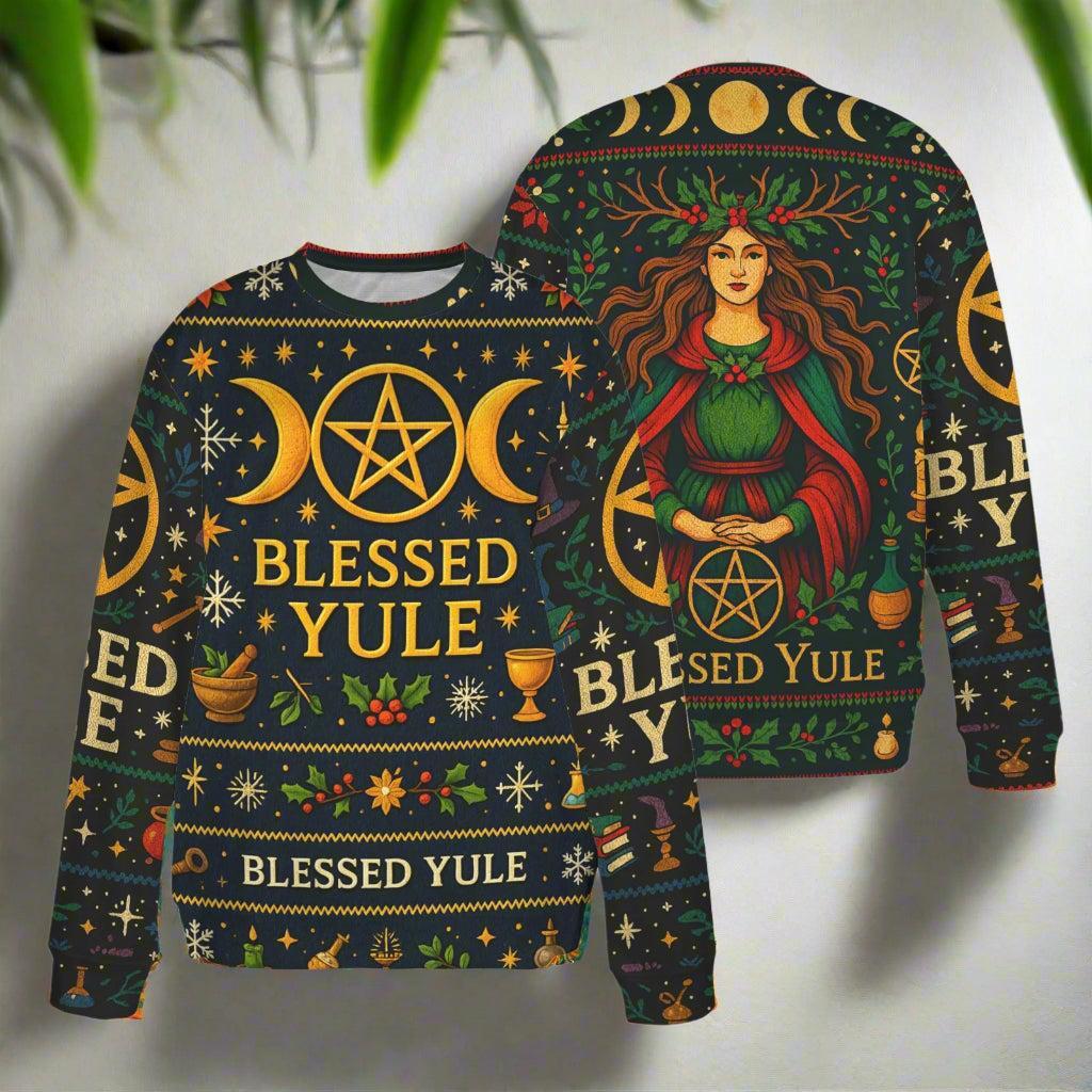 Triple Moon Wicca Yule Sweatshirt Yule Goddess Pagan Christmas Sweater-MoonChildWorld
