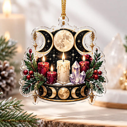 Triple Moon Wiccan Acrylic Ornament Set – Yule Altar Christmas Decor – Candle Altar Moon ornament